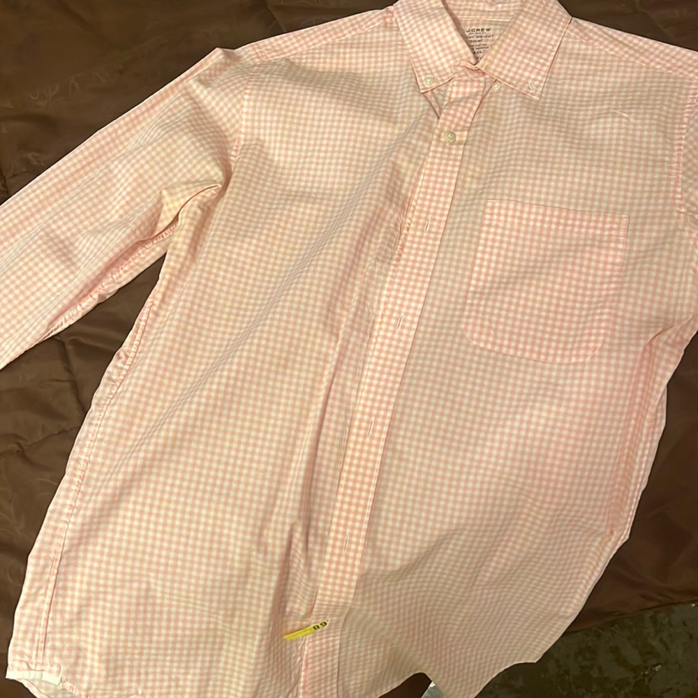 Pink and white plaid button down oxford shirt